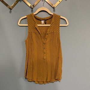 ANTHROPOLOGIE Sleeveless Waffle Henley Tank - Mustard